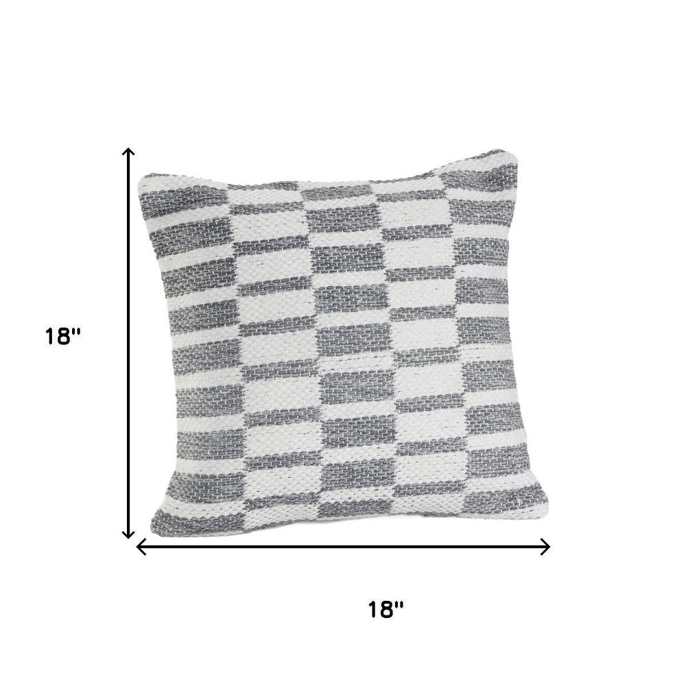 18" Gray And White Geometric Cotton Throw Pillow Cover