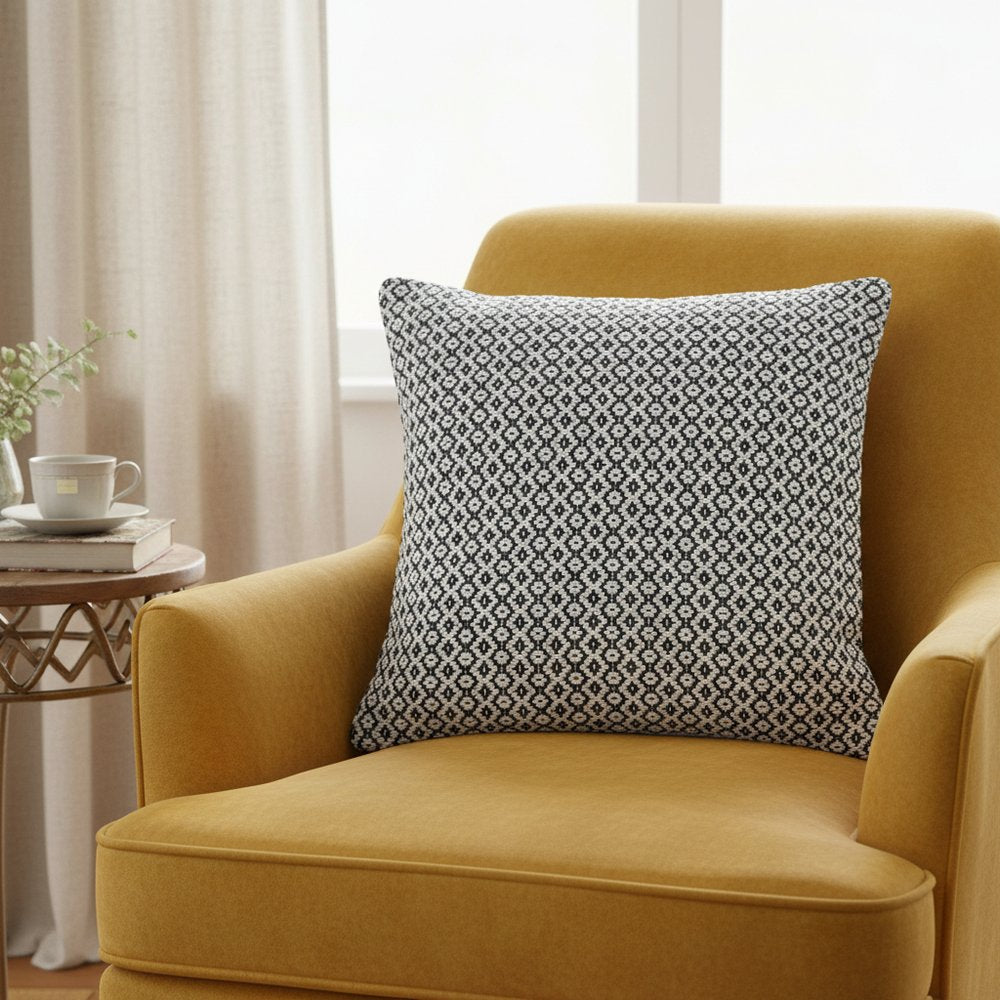 18" Black And White Geometric Cotton Throw Pillow Cover