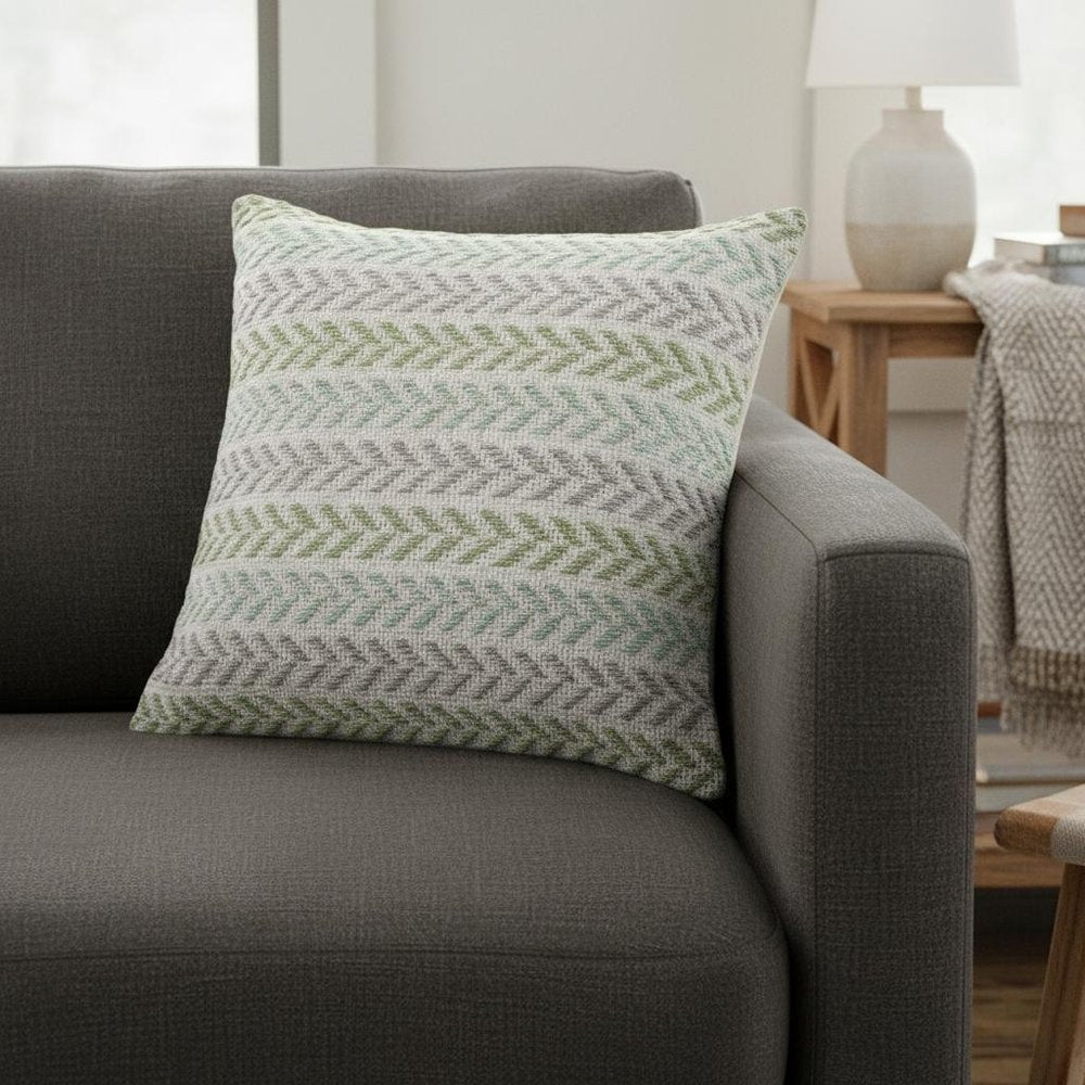 18" Green And Blue Beach Chevron Cotton Throw Pillow Cover