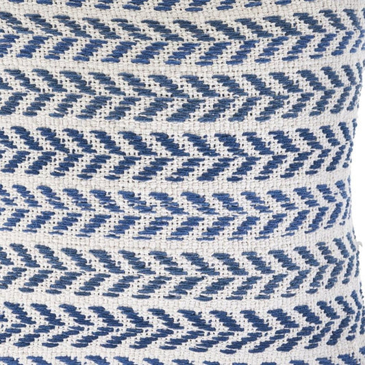 18" Blue And White Beach Chevron Cotton Throw Pillow Cover