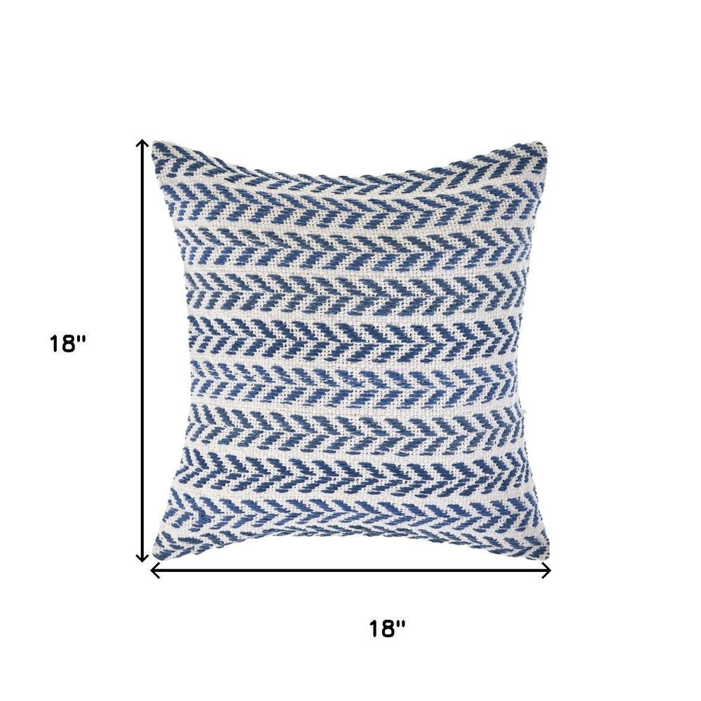 18" Blue And White Beach Chevron Cotton Throw Pillow Cover