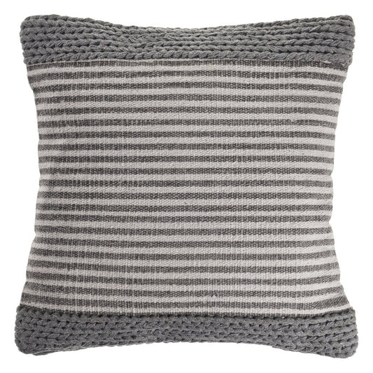 20" Gray And Cream Striped Cotton Blend Throw Pillow Cover