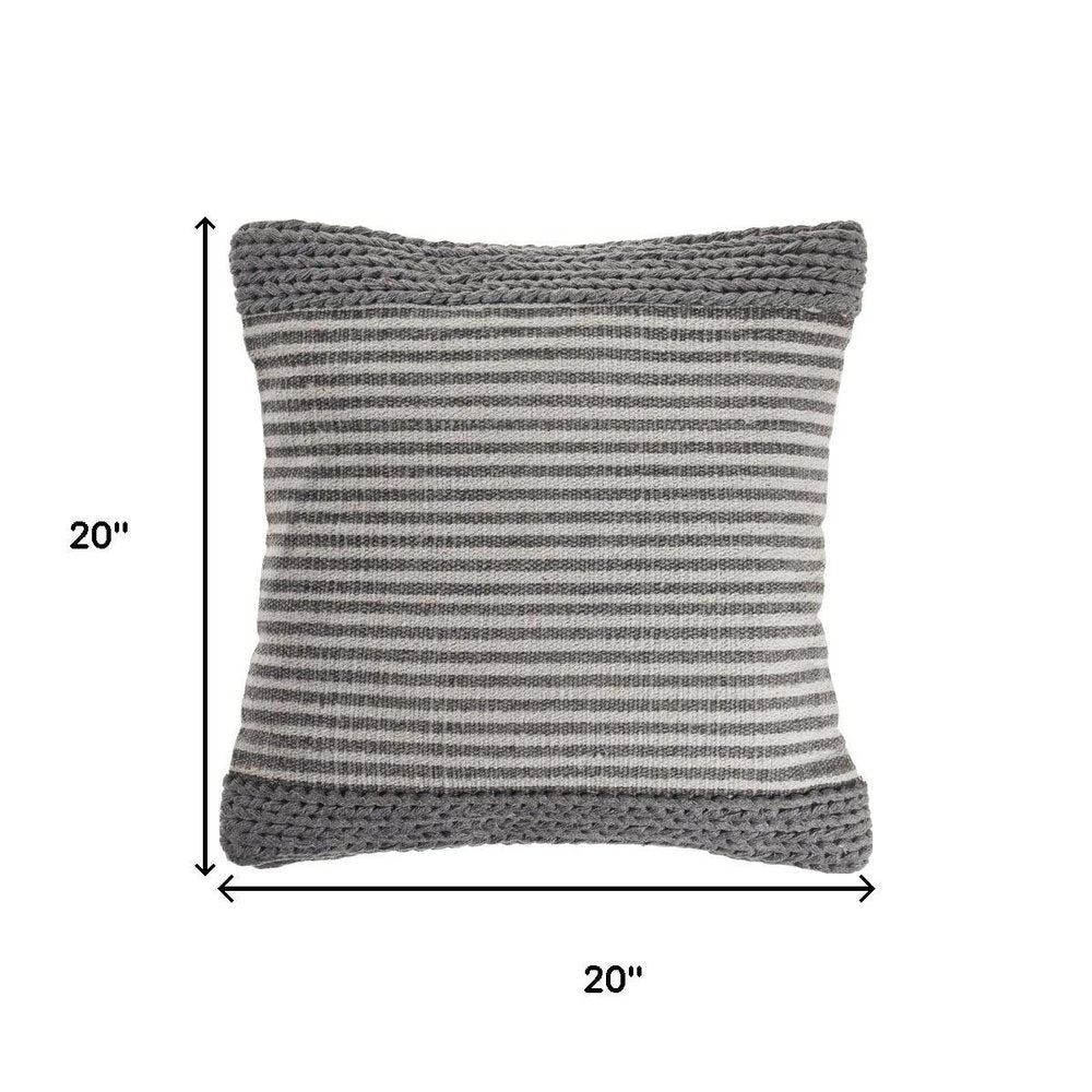 20" Gray And Cream Striped Cotton Blend Throw Pillow Cover