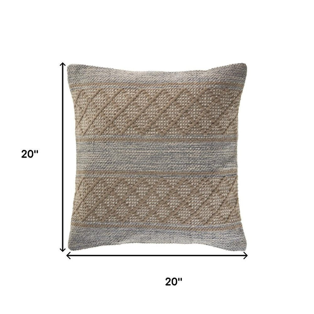 20" Beige And Gray Diamond Cotton Blend Throw Pillow Cover