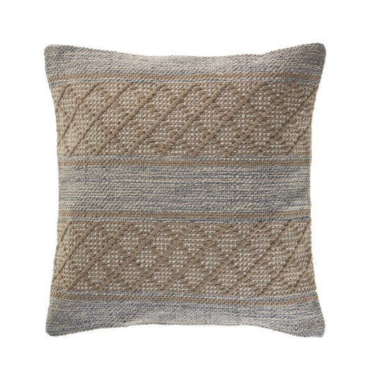 20" Beige And Gray Diamond Cotton Blend Throw Pillow Cover