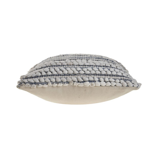 18" Blue And Gray Striped Cotton Blend Throw Pillow Cover