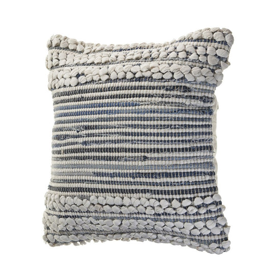 18" Blue And Gray Striped Cotton Blend Throw Pillow Cover with Texture