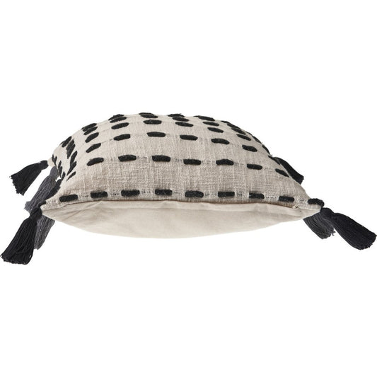 20" Black And Cream Striped Cotton Blend Throw Pillow Cover with Tassels