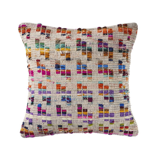 20" Off White Pink Red And Purple Geometric Cotton Blend Throw Pillow Cover