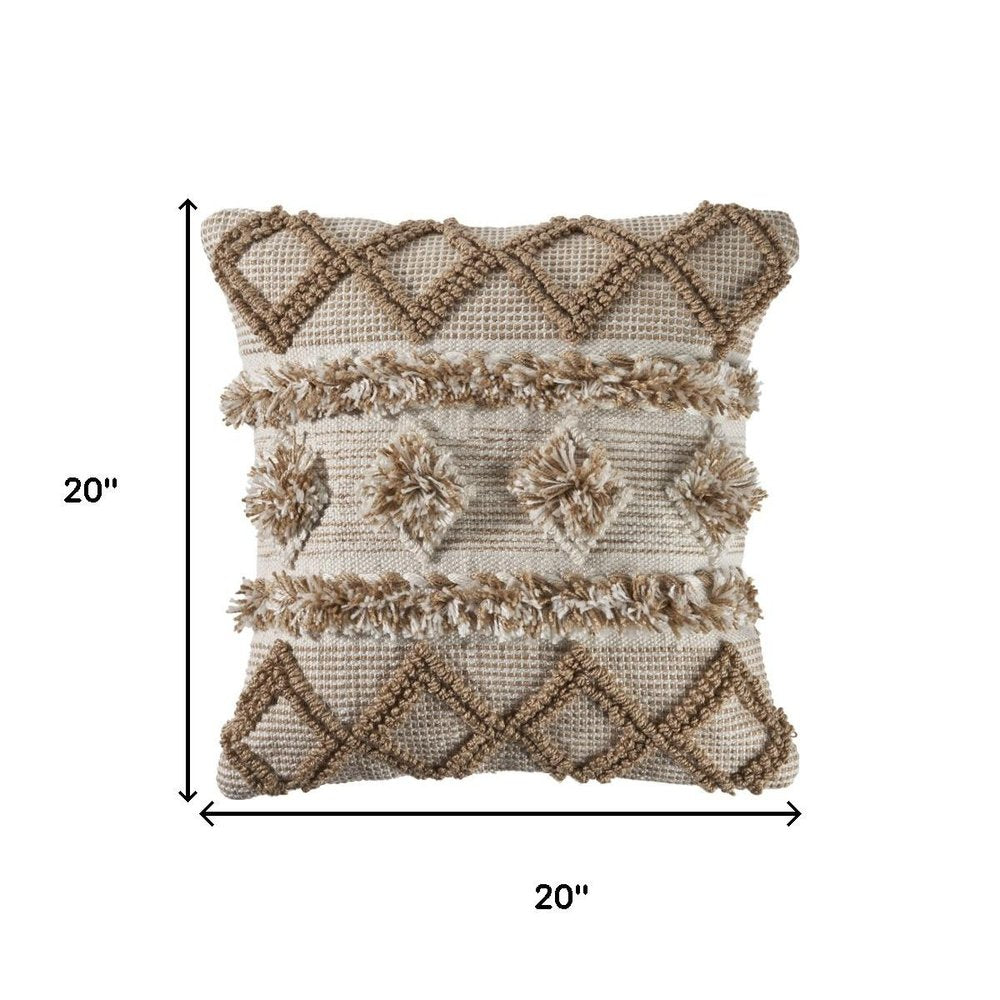 20" Beige And White Diamond Throw Pillow Cover