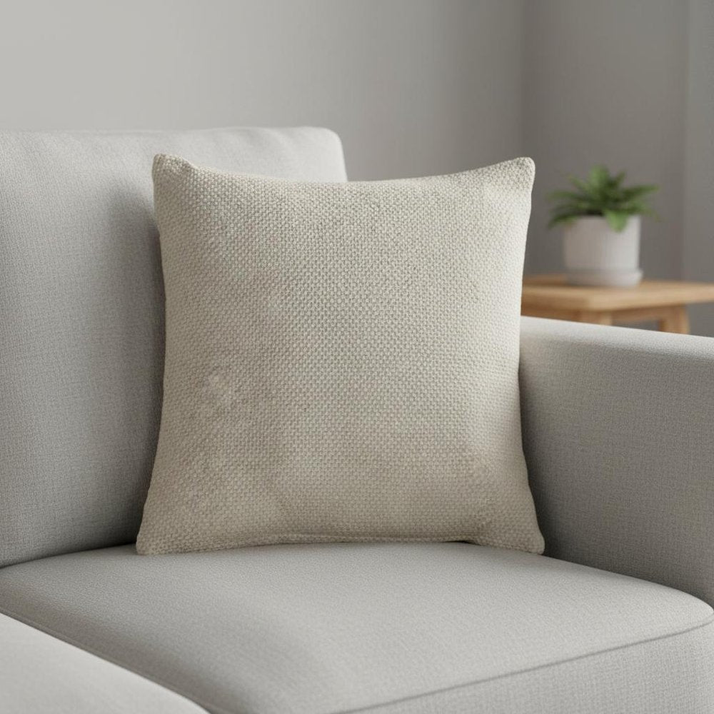 18" Cream And Beige Cotton Throw Pillow Cover