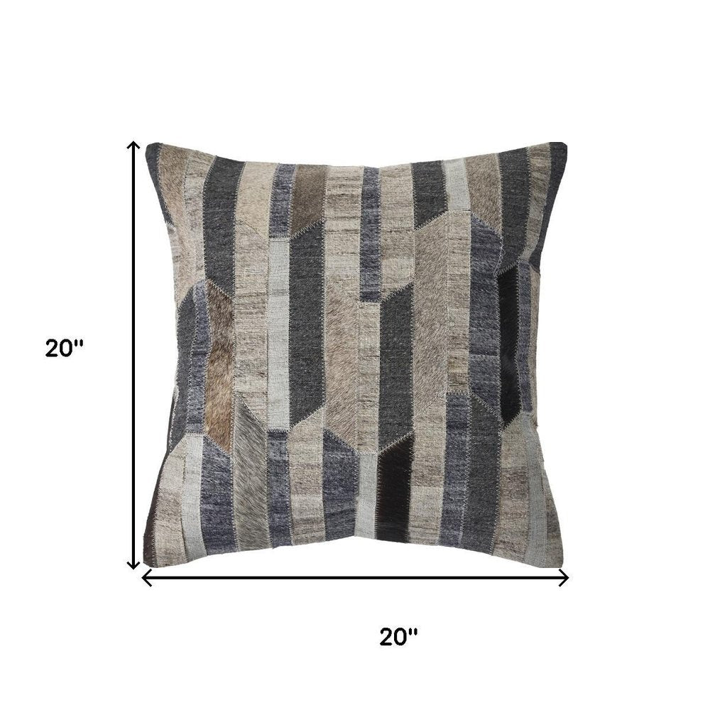 20" Gray And Brown Striped Faux Hide Throw Pillow Cover
