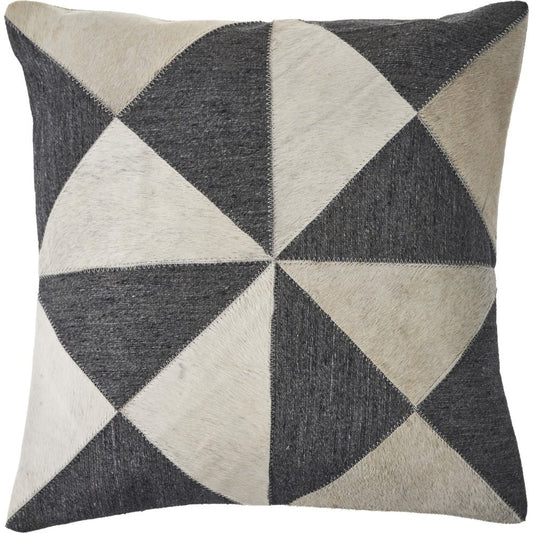 20" Beige And Gray Geometric Faux Hide Throw Pillow Cover
