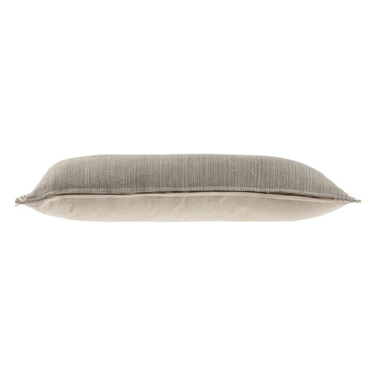 14" X 36" Beige And Gray Lumbar Linen Blend Throw Pillow Cover