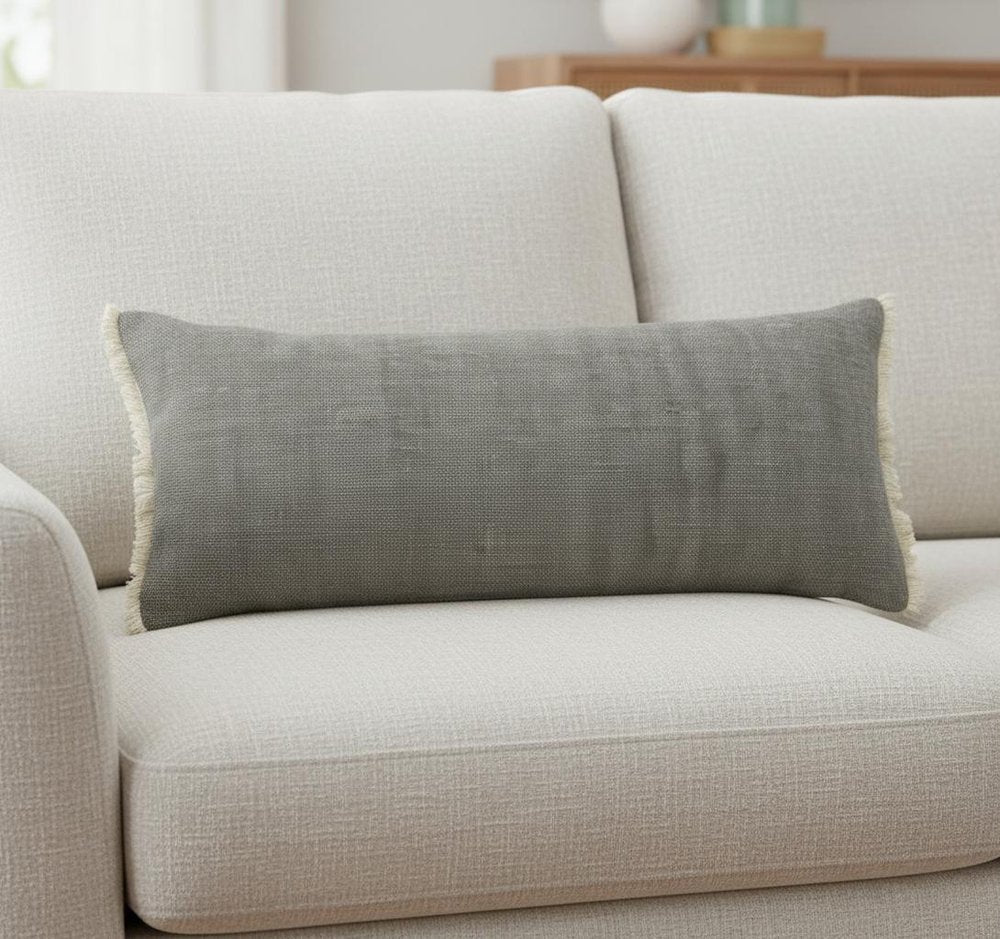 14" X 36" Gray Lumbar Cotton Throw Pillow Cover