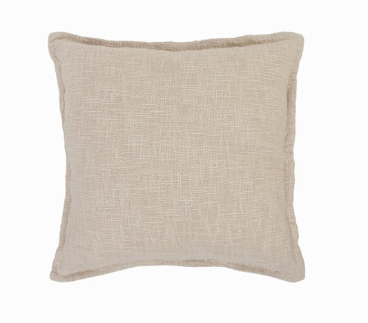 20" Beige Cotton Throw Pillow Cover with Fringe