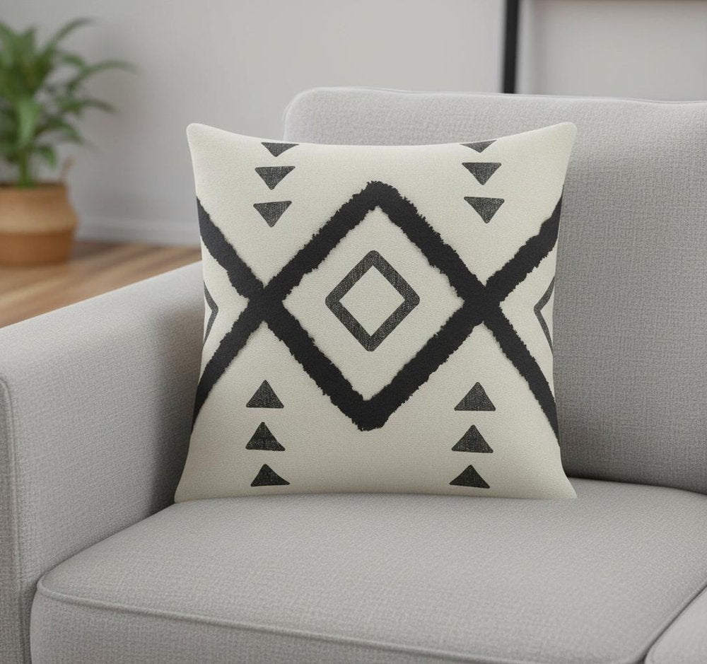 20" Tan And Black Cotton Throw Pillow Cover