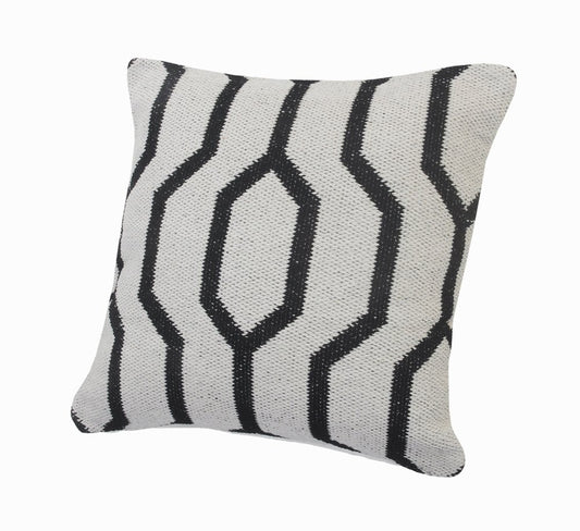 20" White And Black Geometric Cotton Throw Pillow Cover