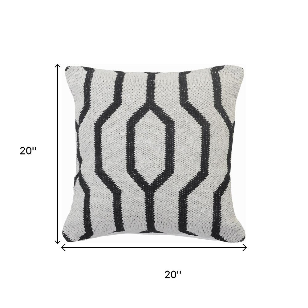 20" White And Black Geometric Cotton Throw Pillow Cover