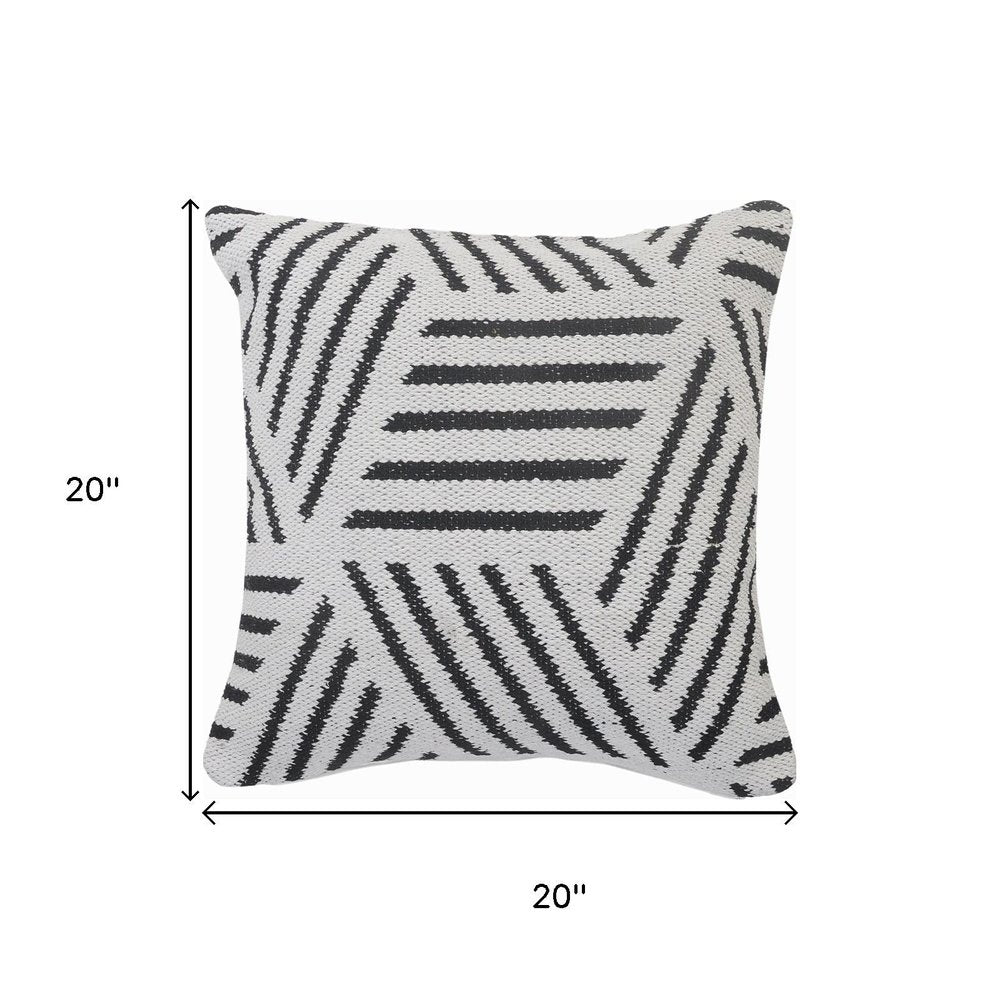 20" White And Black Geometric Cotton Throw Pillow Cover