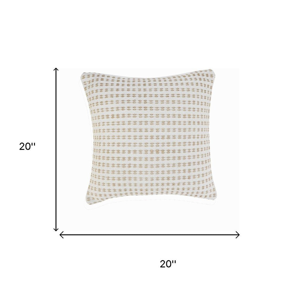 20" Beige And White Geometric Cotton Blend Throw Pillow Cover