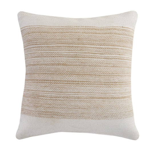 20" Beige And White Striped Cotton Blend Throw Pillow Cover