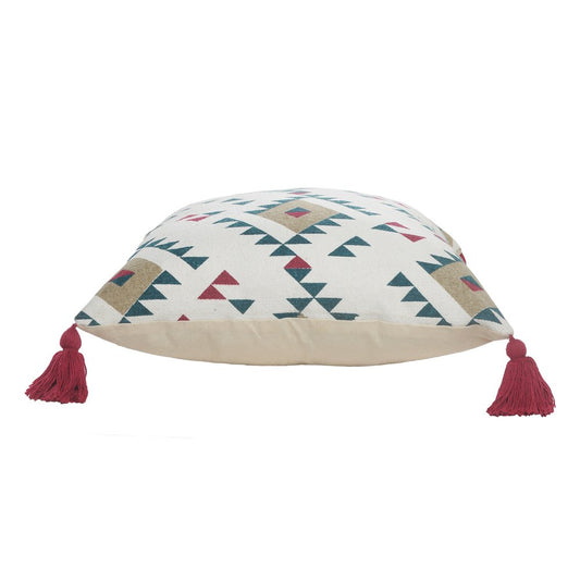 20" White And Red Geometric Cotton Throw Pillow Cover