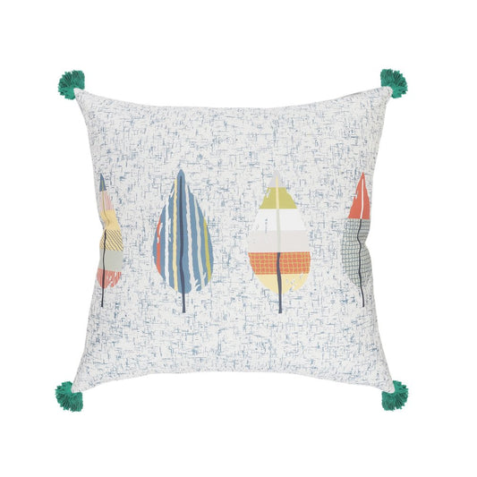 20" Blue And Cream Floral Throw Pillow Cover