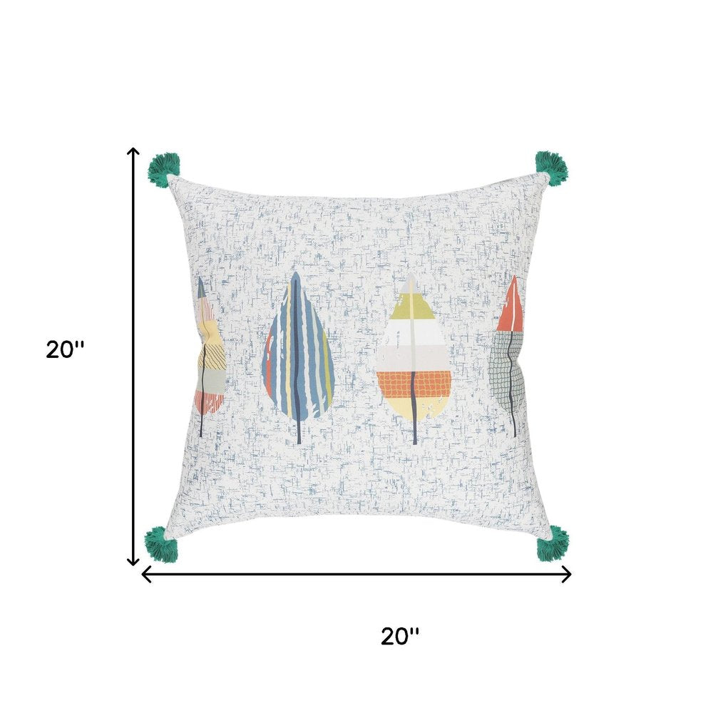 20" Blue And Cream Floral Throw Pillow Cover