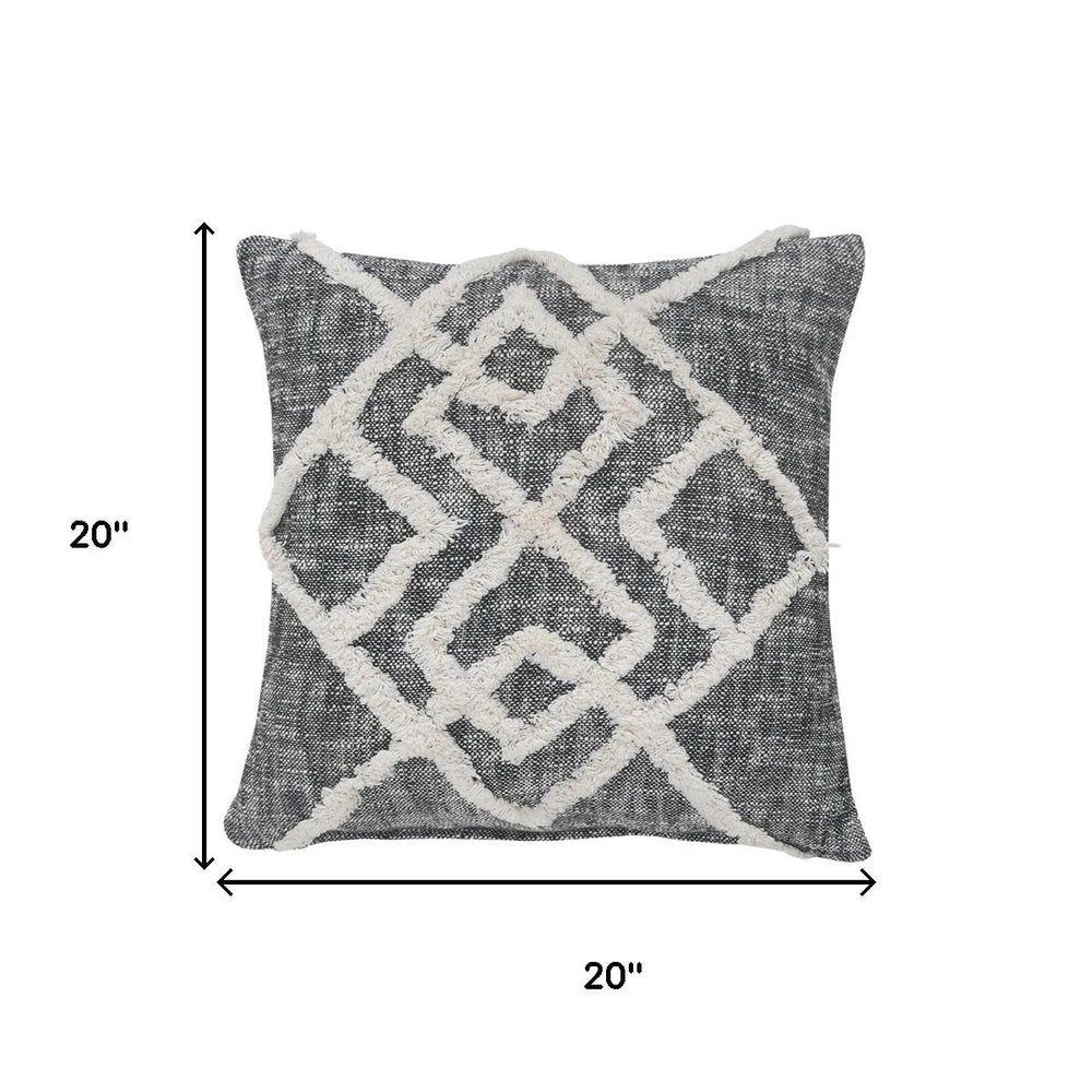 20" Black And Cream Geometric Cotton Throw Pillow Cover