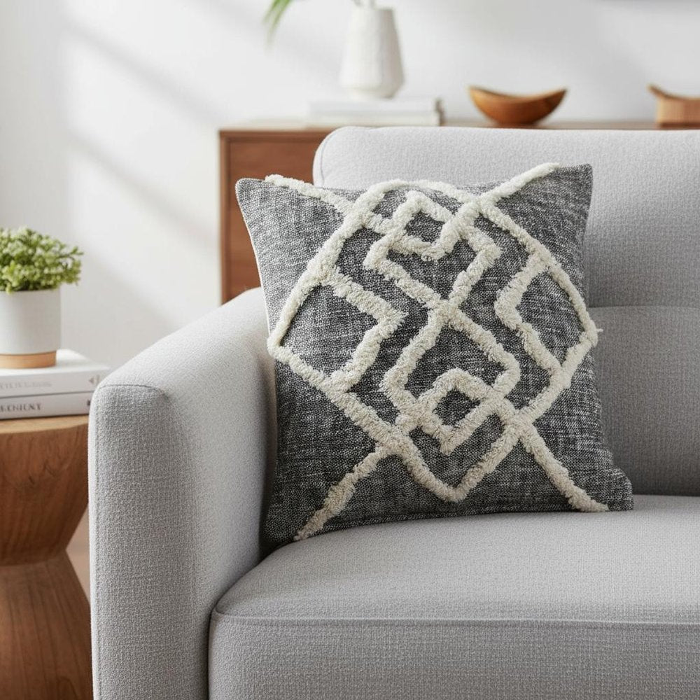20" Black And Cream Geometric Cotton Throw Pillow Cover