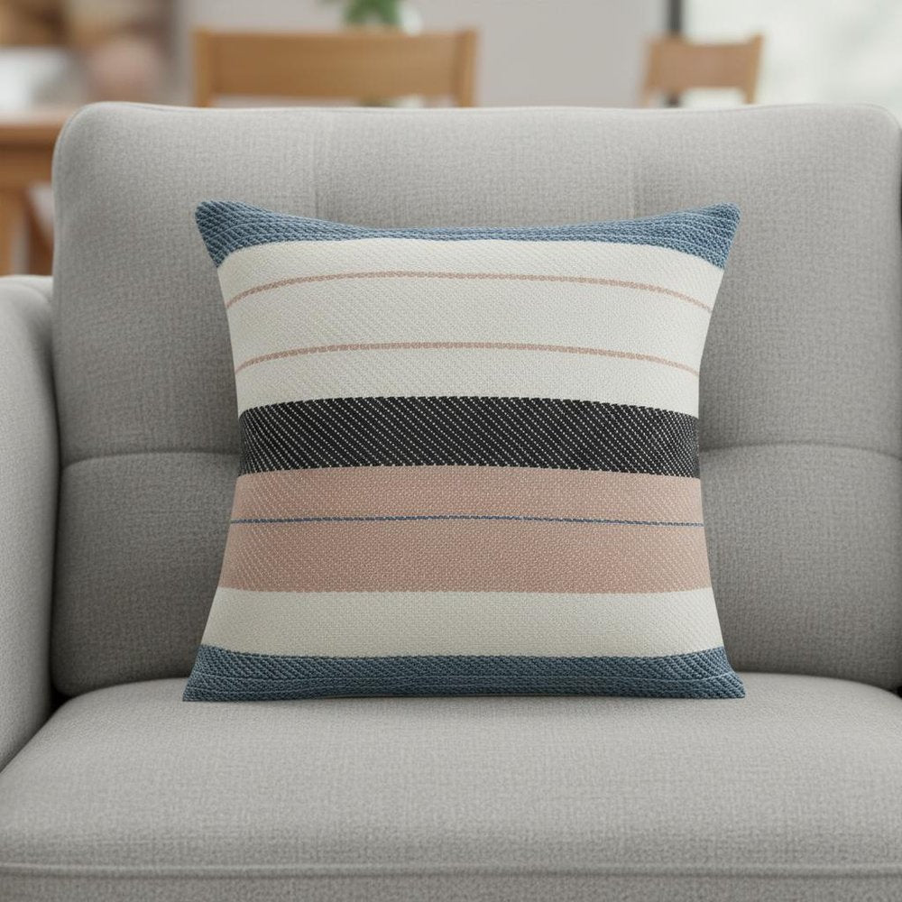 24" Cream Blue And Black Throw Pillow Cover