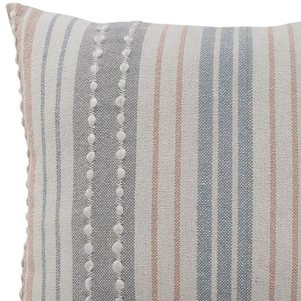 20" Gray And White Striped Cotton Throw Pillow Cover
