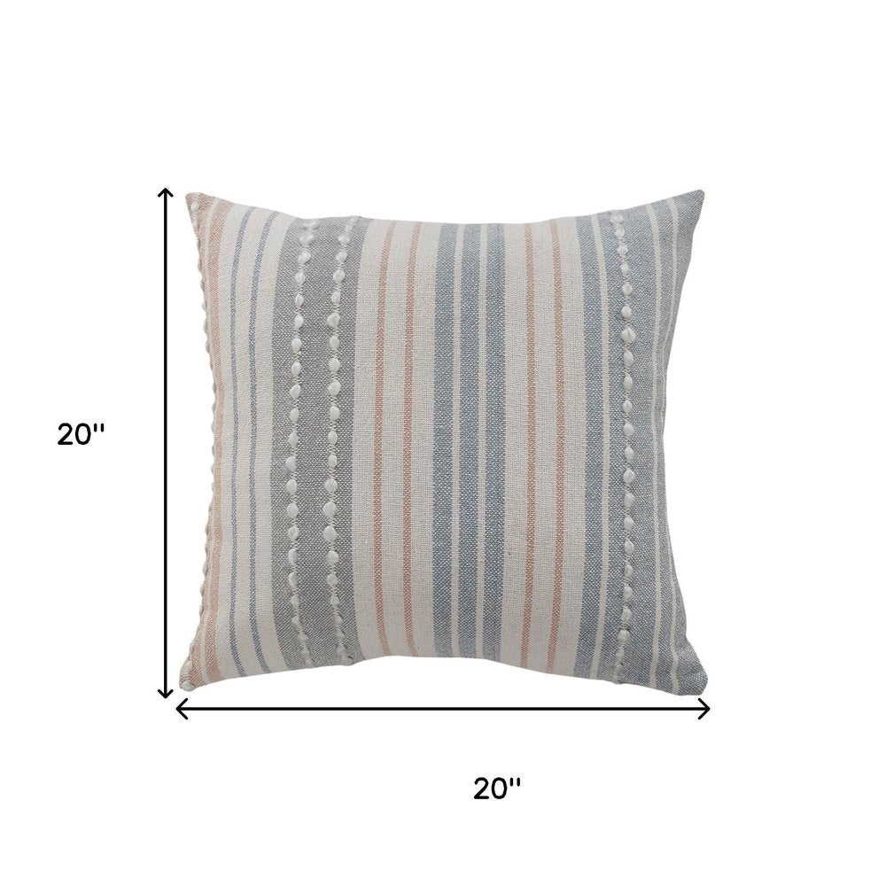 20" Gray And White Striped Cotton Throw Pillow Cover