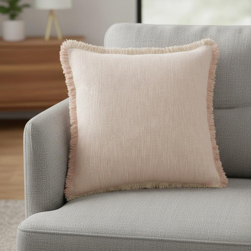 20" Pink And Cream Cotton Throw Pillow Cover