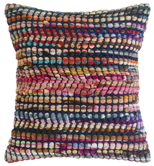 20" Pink Red And Blue Geometric Cotton Blend Throw Pillow Cover