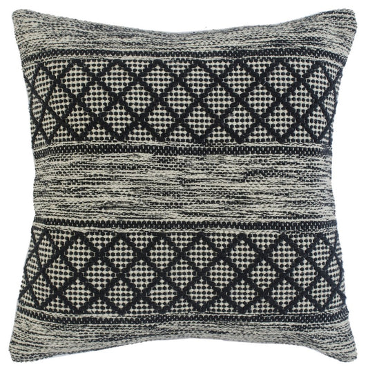 20" Black And White Diamond Cotton Blend Throw Pillow Cover
