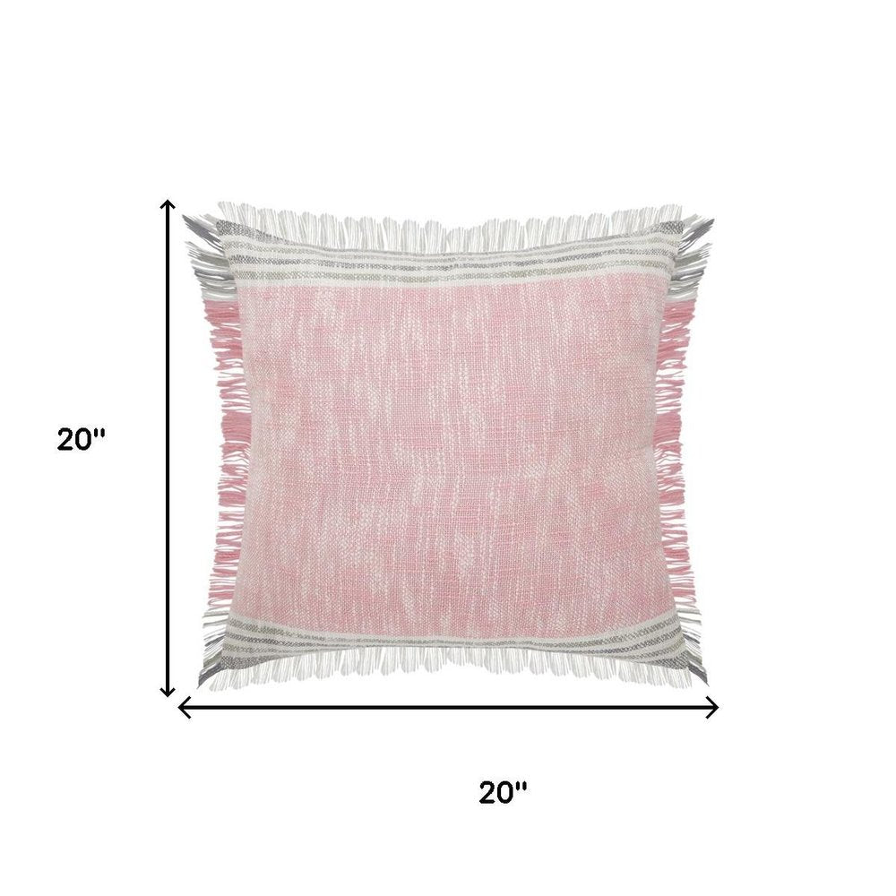 20" Pink And Gray Color Block Cotton Throw Pillow Cover