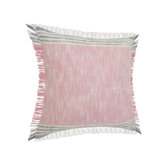20" Pink And Gray Color Block Cotton Throw Pillow Cover with Fringe