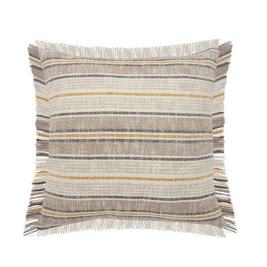 20" White And Tan Striped Cotton Throw Pillow Cover