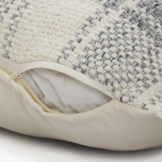 20" Gray And White Plaid Cotton Blend Throw Pillow Cover