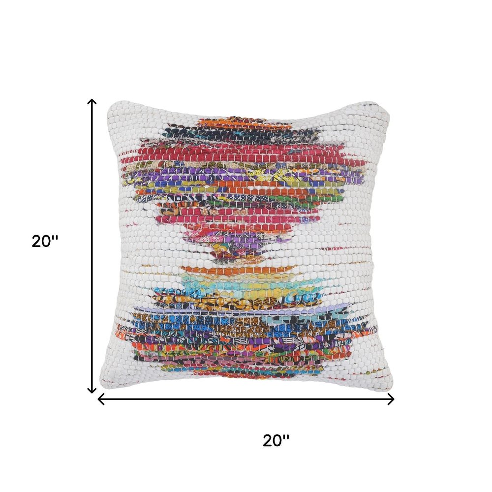 20" White Orange And Blue Geometric Cotton Throw Pillow Cover