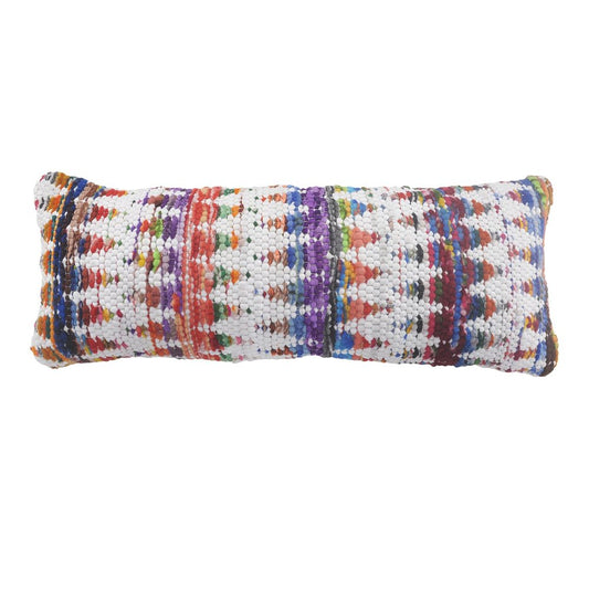 14" X 36" White Purple And Red Lumbar Geometric Cotton Blend Throw Pillow Cover