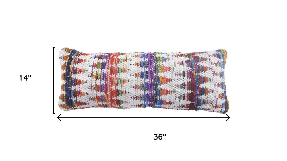 14" X 36" White Purple And Red Lumbar Geometric Cotton Blend Throw Pillow Cover