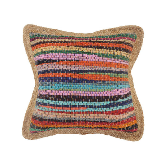 20" Tan Pink Blue And Orange Beach Striped Cotton Blend Throw Pillow Cover with Texture