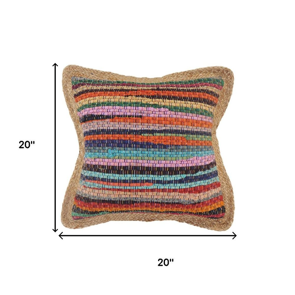 20" Tan Pink And Blue Beach Striped Cotton Blend Throw Pillow Cover