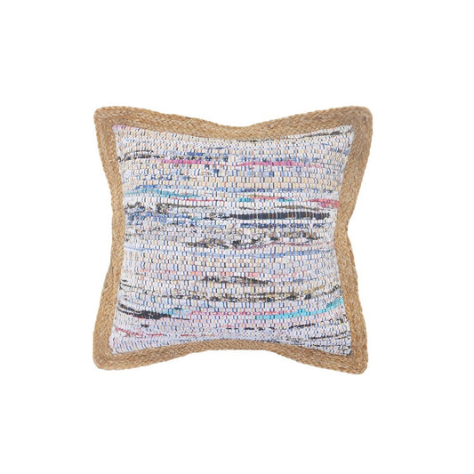 20" Tan White And Blue Beach Striped Cotton Blend Throw Pillow Cover with Texture