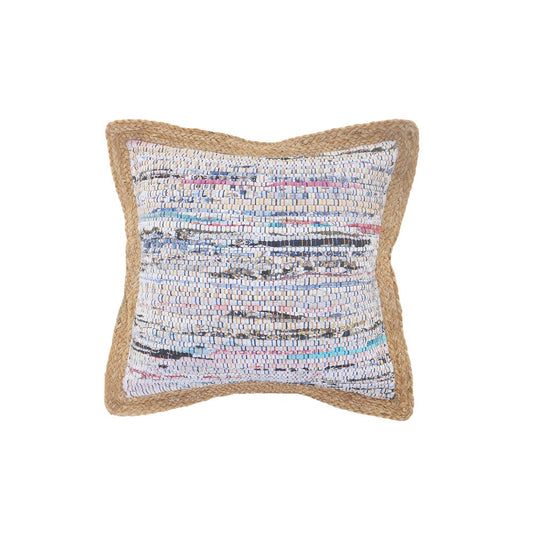 20" Tan White And Blue Beach Striped Cotton Blend Throw Pillow Cover with Texture