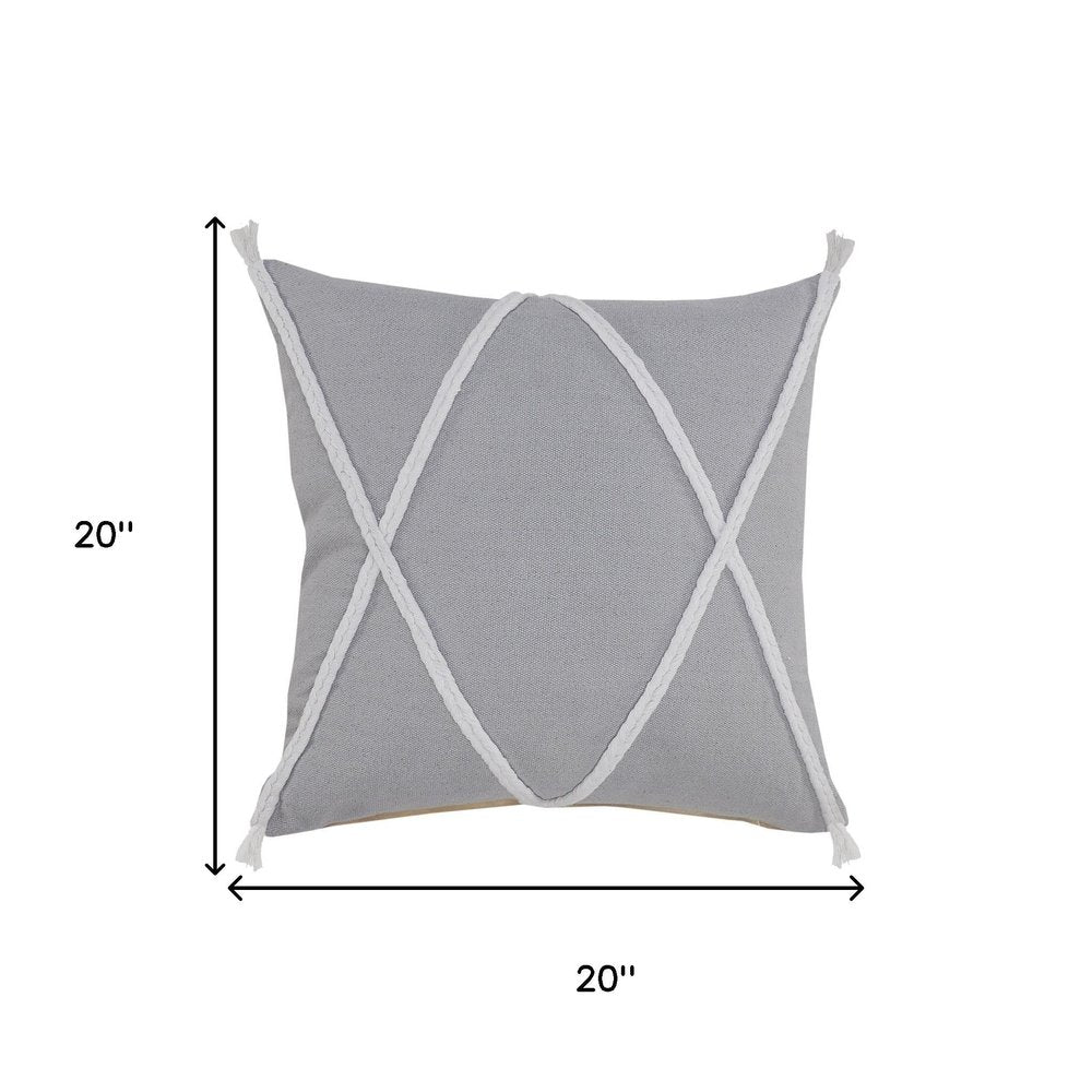 20" Gray And White Beach Geometric Cotton Throw Pillow Cover