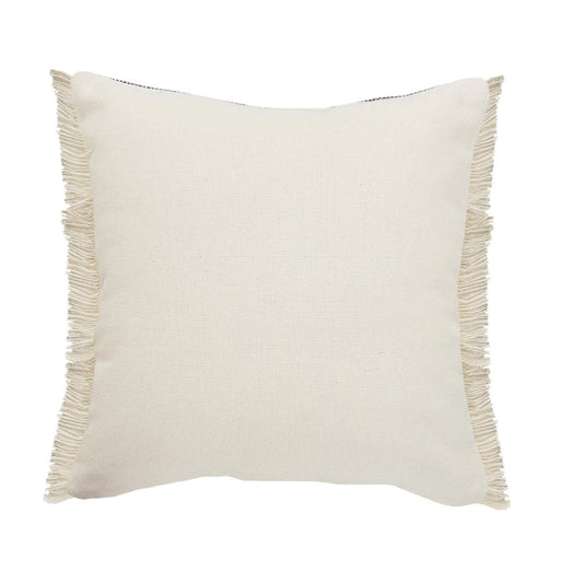 20" Beige And Black Beach Striped Cotton Blend Throw Pillow Cover with Fringe And Texture